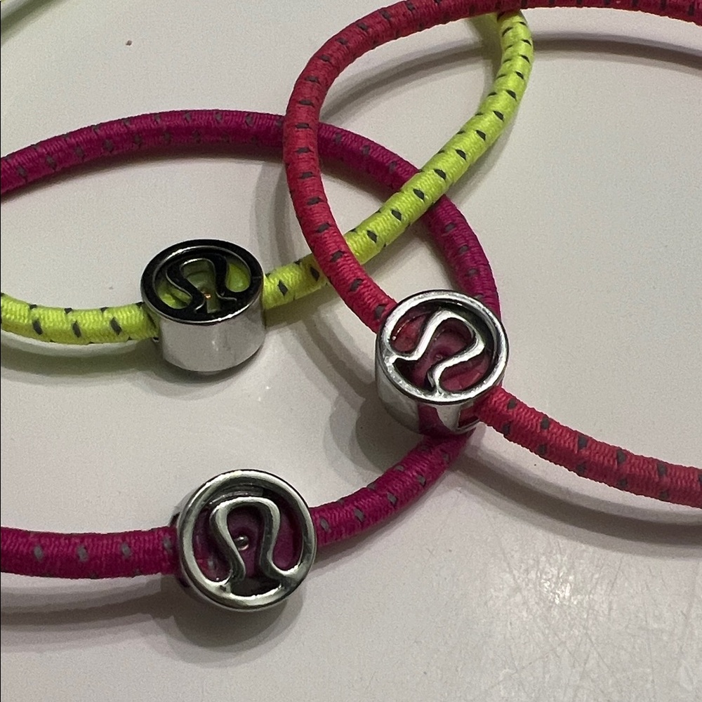 Lululemon Glow On Hair Ties Set of 3 in Neon Yellow and Pink
